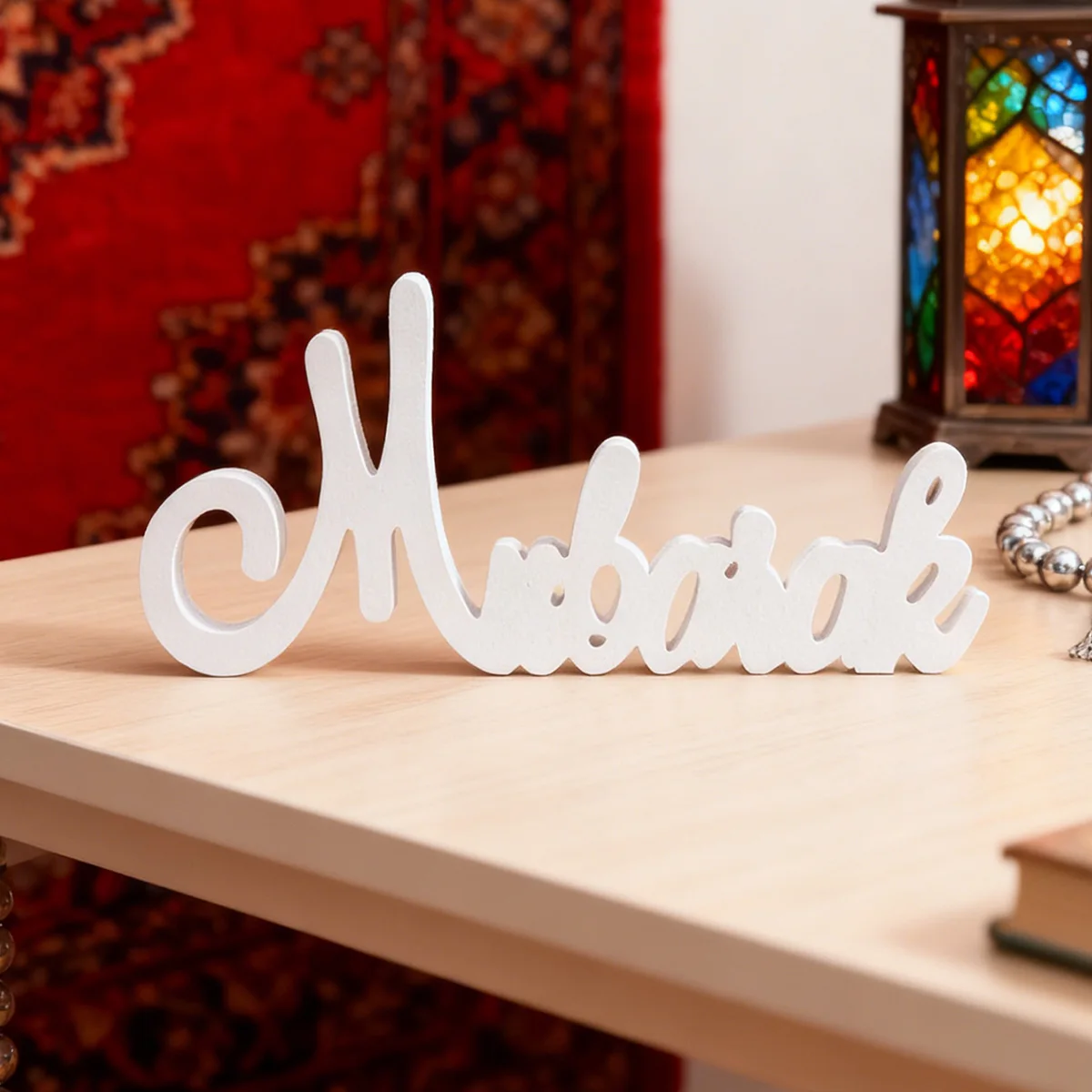 1PC, a creative and simple white snowflake board material mubarak and Ramada letter decorative item