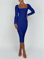 Autumn and Winter Women Sexy Bodycon Dress Square Neck Long Sleeved Ladies Evening Dresses - Image 6
