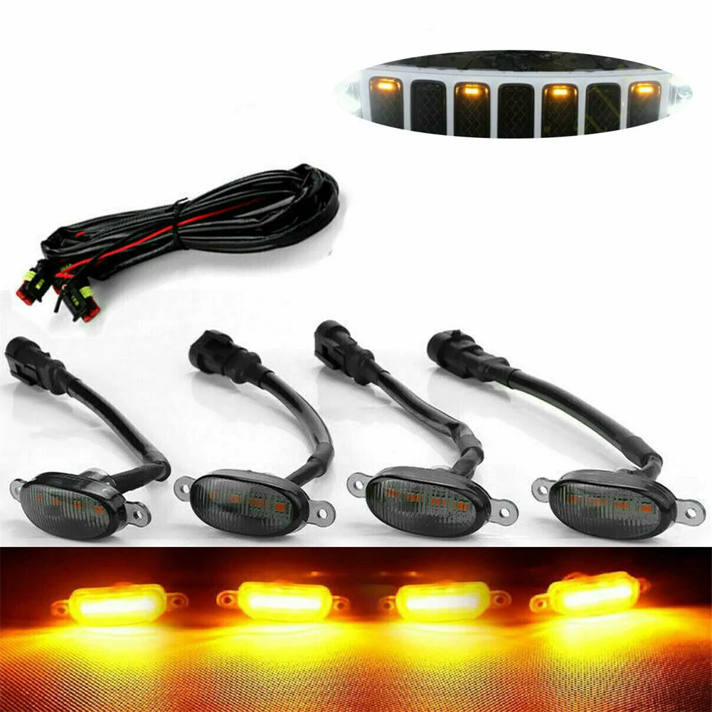 4Pcs For Jeep Grand Cherokee 2003-Front Grille LED Lights Raptor Style Grill DIY Lights