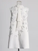 فستان قصير للنساء بدون أكمام على شكل حرف A ، مزخرف مزخرف ، فساتين فضفاضة صلبة أنيقة ، ياقة قائمة ، بلا أكمام ، قوس مرقع ، أنثى 1