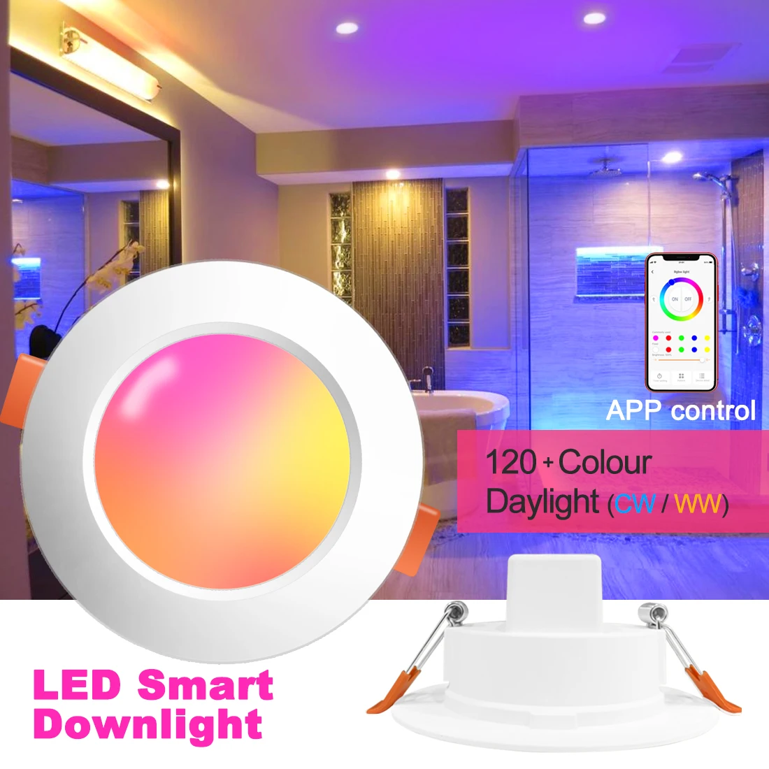 RGB Ceil Spot LED Light Recessed Ceiling Lamp Bluetooth-Compatible APP Control Colorful Round Downlight Smart Home Spotlight |