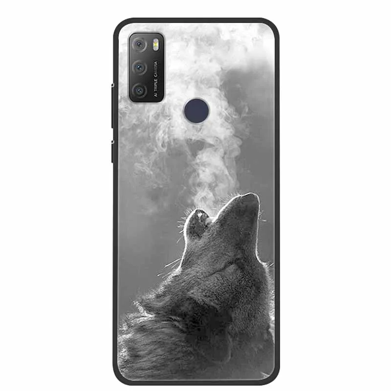 Charming Cat & Floral Design Silicone Phone Case, Black 6.52''