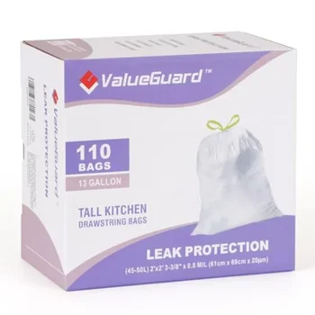 13-Gallon Drawstring Tall Waste Bags – 110-Count, 0.8 Mil 1