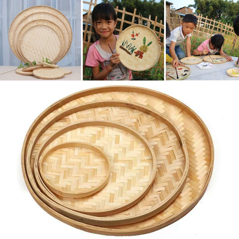Description Picture 3 of item13/18/22/30/36cm Handmade Weaving Bamboo Sieve Raft Round Storage Trays Basket DIY Home Decor Fruit Bread Basket Kitchen Storage