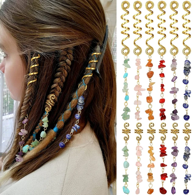 Colored Natural Stone Pendant Hair Jewelry For Braids Crystal Dreadlock  Accessories Hair Charms Women Headwear Dangle Dreadlock