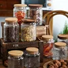 Retro Begonia Flower Small Glass Sealed Jar Acacia Wood Cover Candy and Snacks Storage Tank Dried Fruit Tea Storage Tank 3