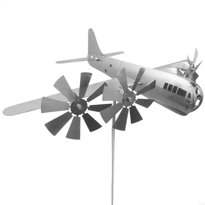 KX4B Super Fortress Aircraft Metal Wind Spinner 3D Powered Windmill Ornament for Outdoor Patio Garden Yard Decoration Crafts
