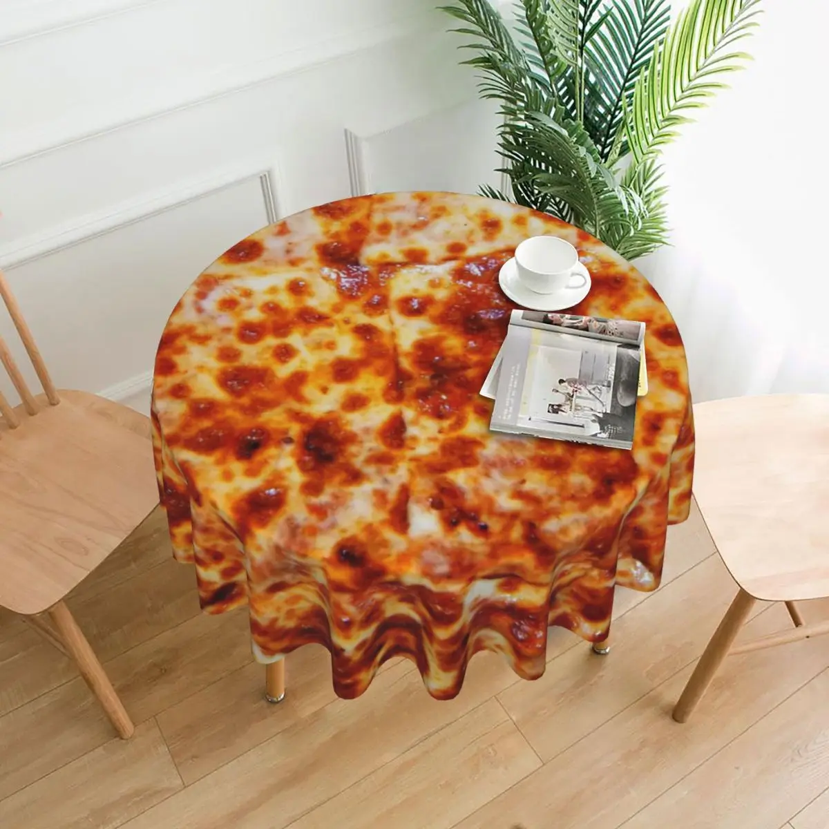 

Pizza Cheese Round Tablecloth Roasted Food Graphic Table Cover For Banquet Christmas Party Retro Outdoor Table Cover