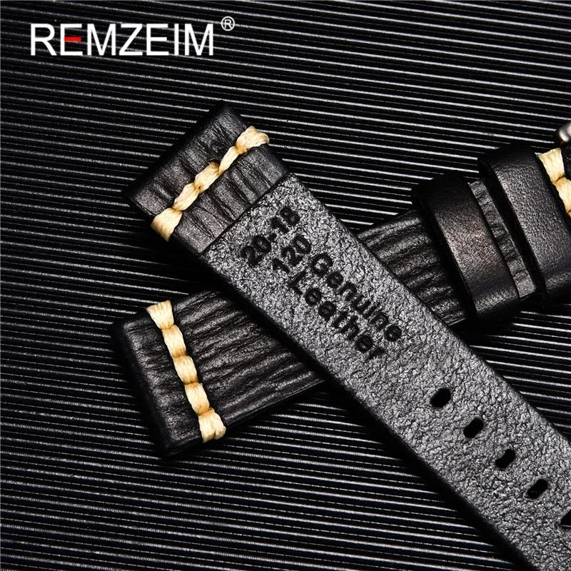 REMZEIM Premium Genuine Leather Green Watch Strap with Solid Clasp