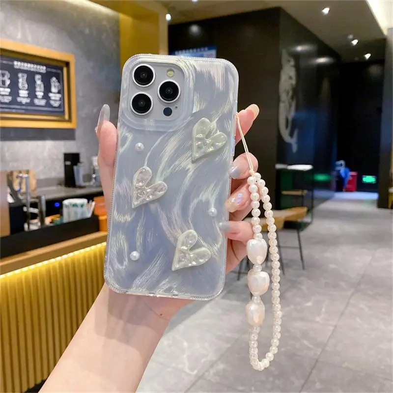 Elegant Butterfly Bow Silver Laser Phone Case with Pearl Lanyard