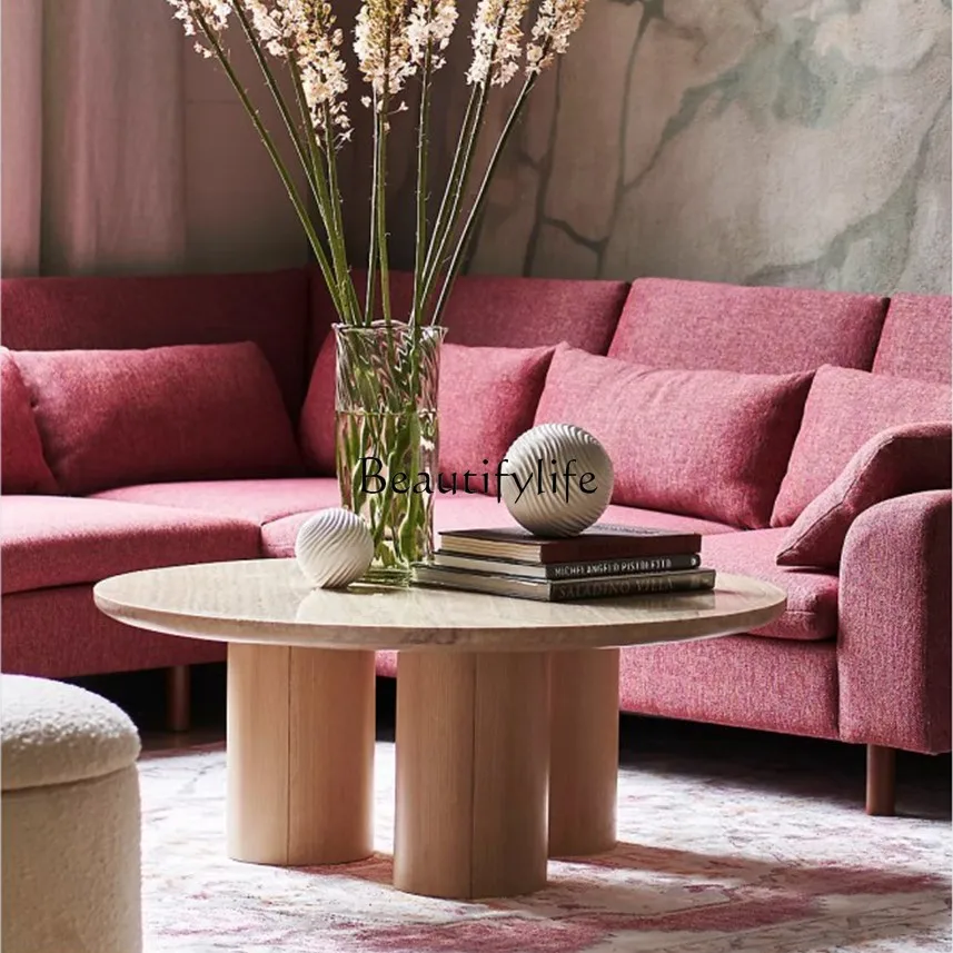 

Nordic Natural Marble round Coffee Table Misty Style Marble round Coffee Table Light Luxury round Coffee Table