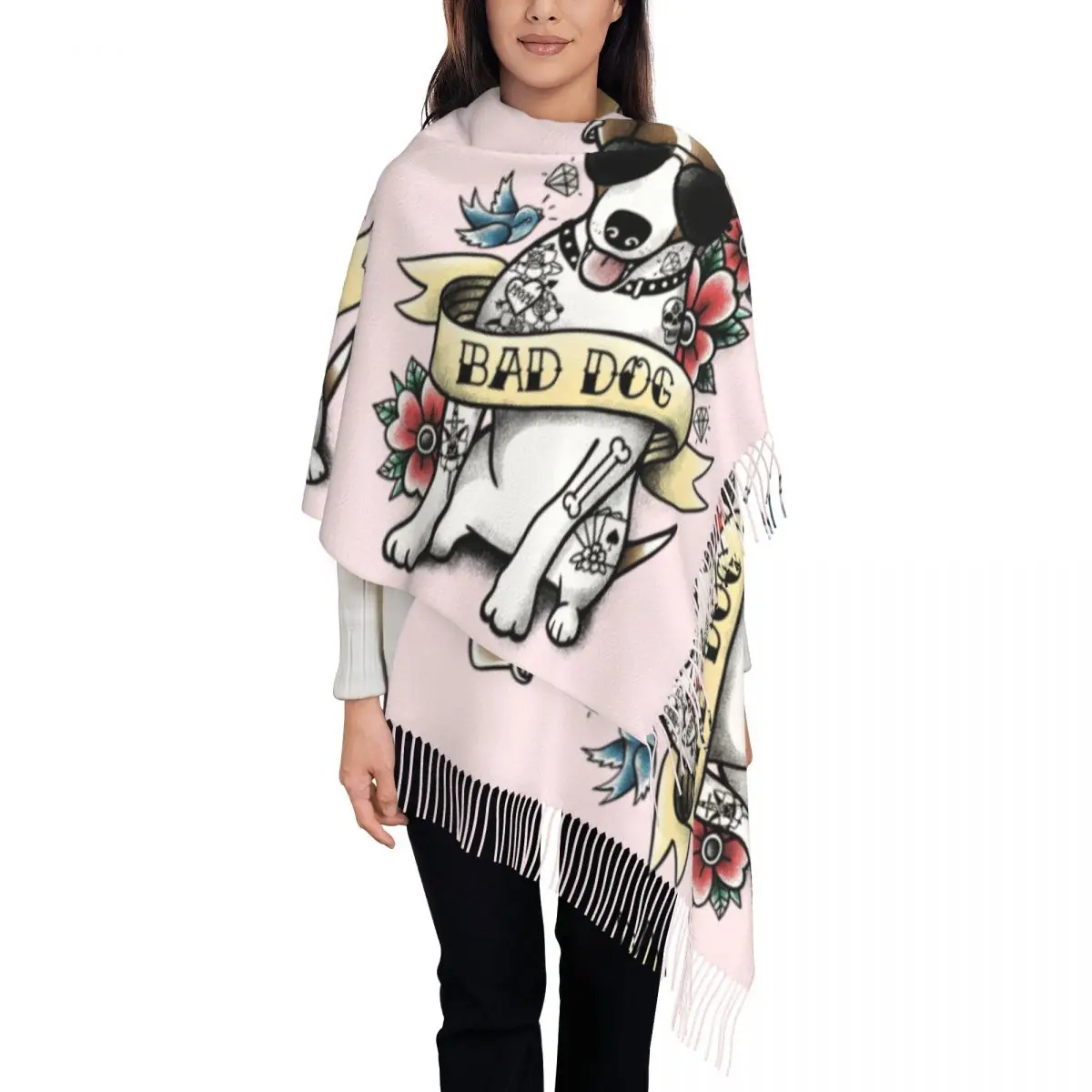

Женский шарф с бахромой Bad Dog Jack Рассел Terrier Длинный мягкий Женский Повседневный кашемировый шарф