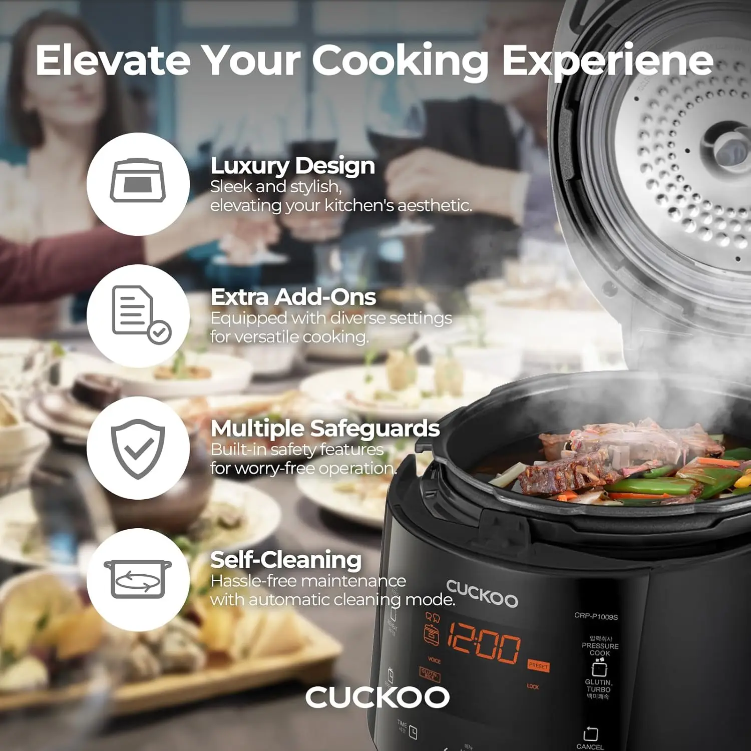 Cuckoo High 6 Cup Electric Heating Pressure Rice Cooker & Warmer – 12 Built-in Programs Including Glutinous (White), Mixed, Brow 3