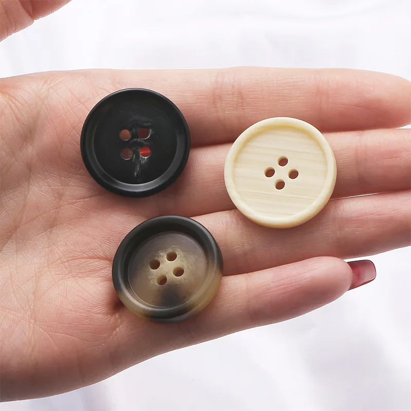 飾りボタン★4点セット Vintage Resin Imitation Horn Black Large Buttons For