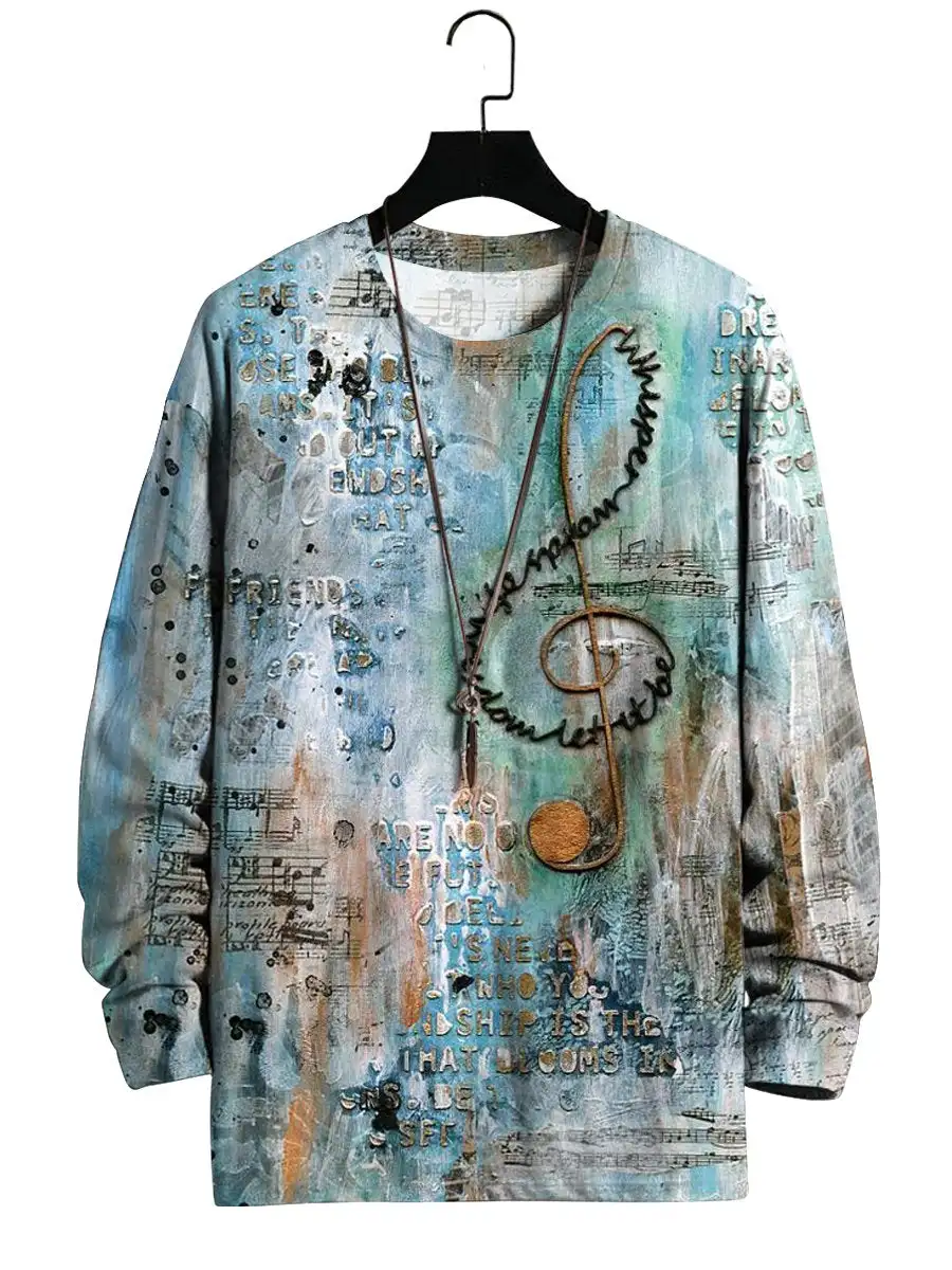 

Men's Vintage Note Print Casual Long Sleeve T-Shirt