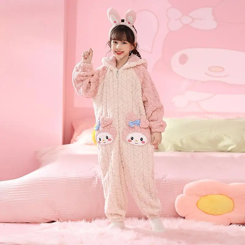 

Новинка 2023, милая Пижама Sanrio Kuromi Pachacco, мультяшный анимационный детский пижамный комплект Y2K My Melody, женский спортивный костюм с капюшоном и сердцем