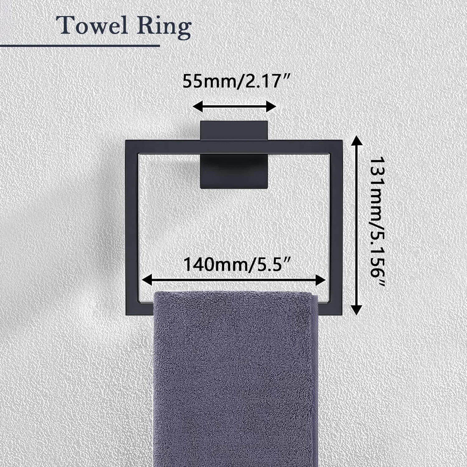 Black/Silver Square Towel Ring Rack Stainless Steel Material Bathroom Accessories Drilled Installation Bathroom Decor