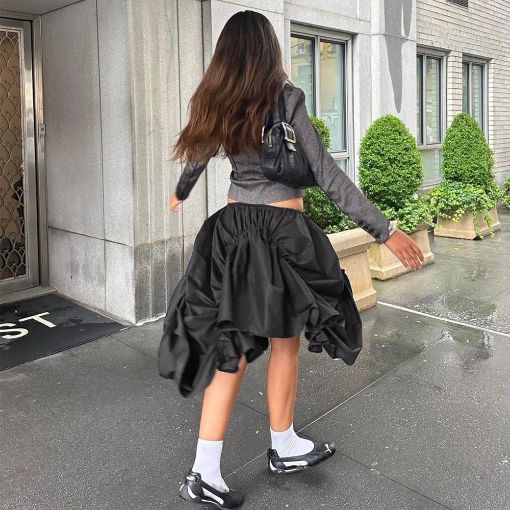 Street personality Y2K trend wrinkly elastic waist irregular loose skirt 2024 woman punk style cozy all-fit skirt