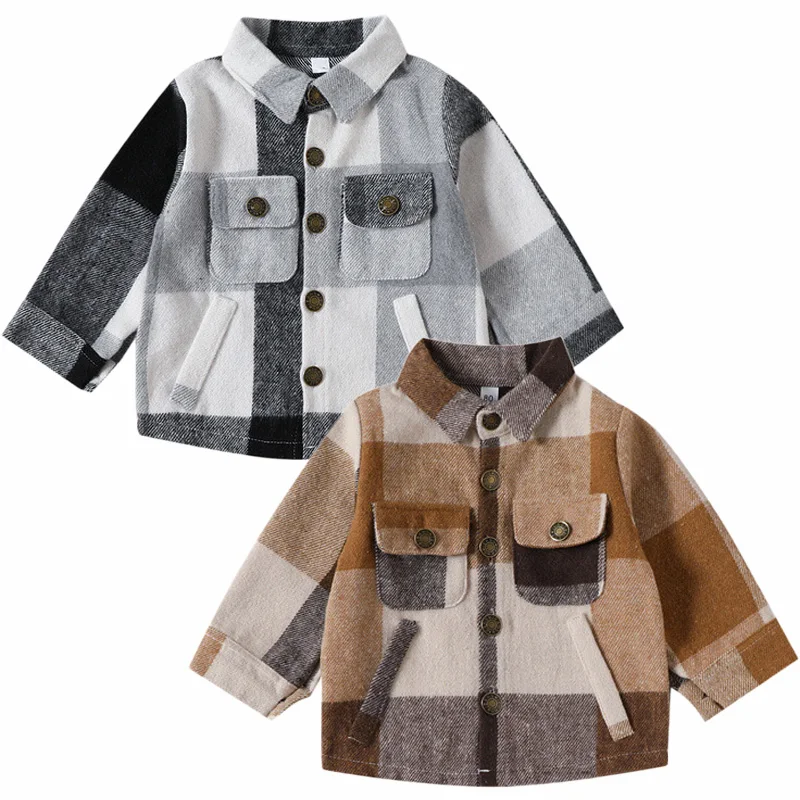 

Autumn Winter Baby Boy Clothes Boy Shirt Long Sleeve Shirts Plaid Thick Jacket Toddler Kid Clothing Children Outfit Fashion
