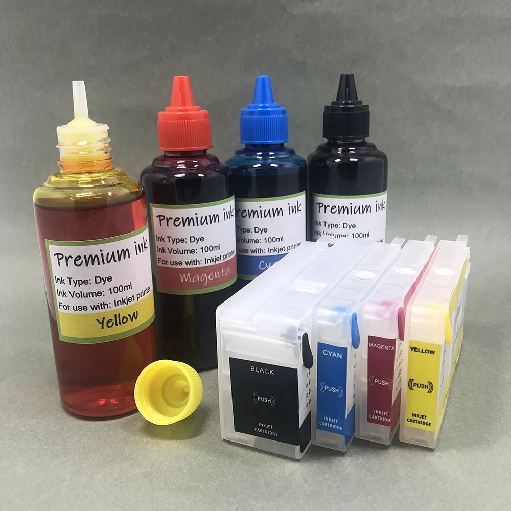 400Ml Dye Ink 4 Pezzi Cartuccia Di Inchiostro Ricaricabile Per Hp 950 951 Per Hp Officejet Pro 8100 8600 8610 8615 8620 8625 251Dw 276Dw