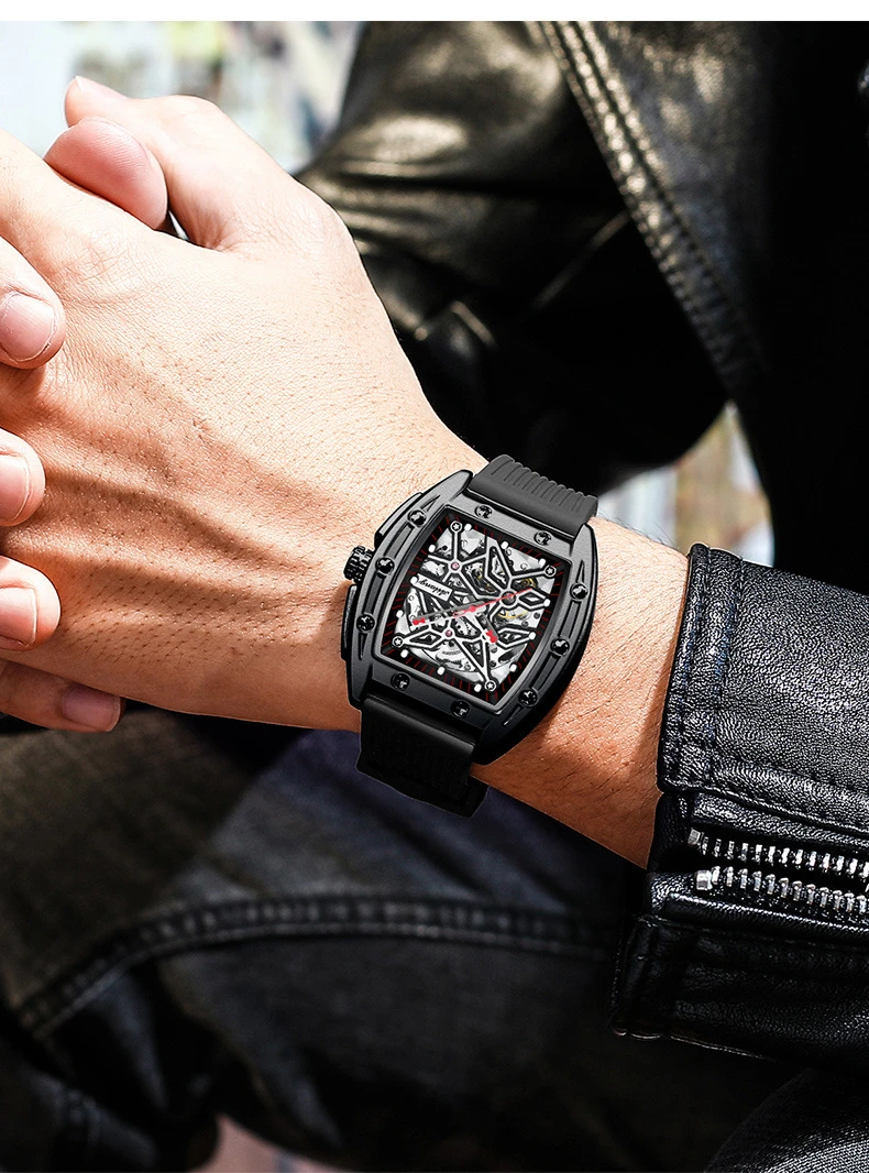 AILANG Brandneue Herrenuhr mit hohler mechanischer Uhr, modisches Lederarmband, wasserdicht, Skelett-Automatikuhr, Herren-Sportuhr_voghion.com