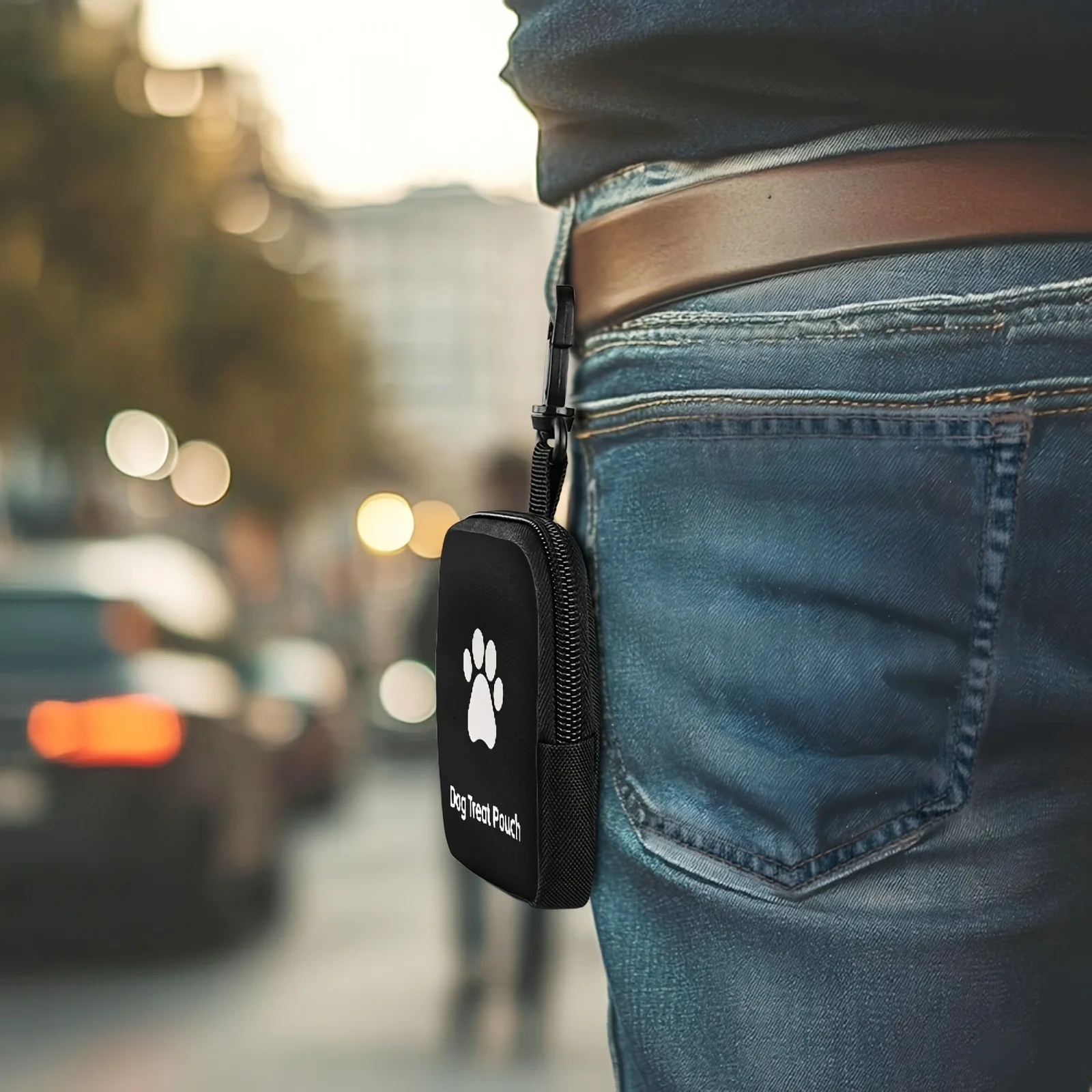 Small Dog Food Bag PU Leather  Paw Print Dog Treat Pouch Waterproof Faux Leather Zipper Pouch Multi-functional Travel Train Bag