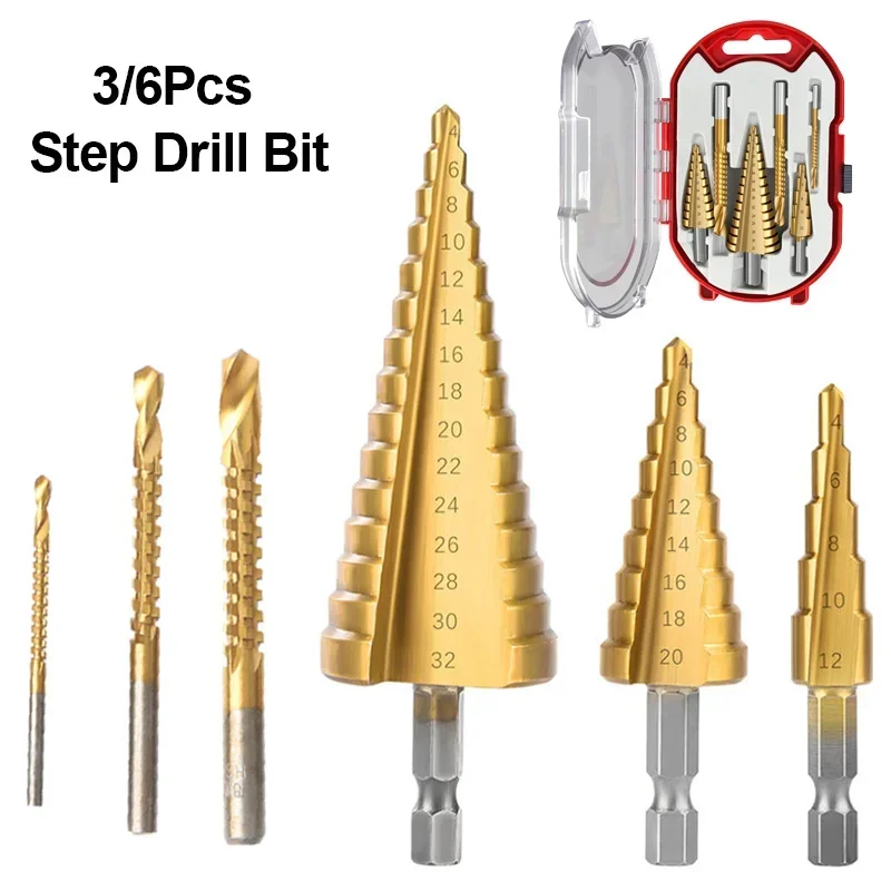 Set Opener 3 Milling Bit For Drill Hole Cutter 4-12 8mm Core Drill Titanium Metal 6 Saw Woodworking Step 4-32mm Bit 4-20 3/6Pcs