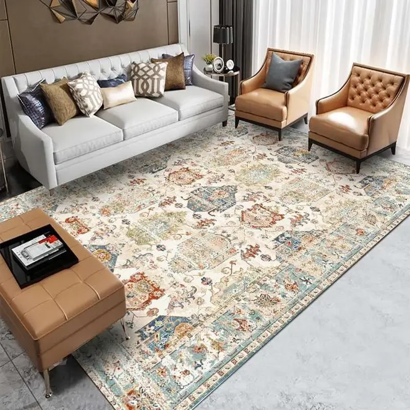 

Ethnic Style Carpets for Living Room American Retro Bedroom Decor Plush Carpet Home Persian Floor Mat Thicken Non-slip Study Rug