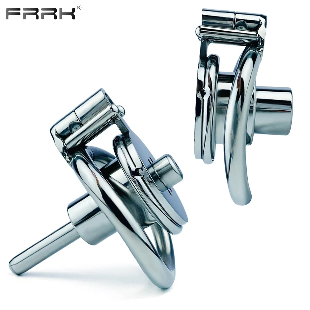 FRRK Stainless Steel Inverted Male Chastity Cage Device With Metal Urethral Catheter Lock Cock Penis Rings 정조대 Sex Toys For Men penis chastity cage chastity lock sex toy chastity cage accessory