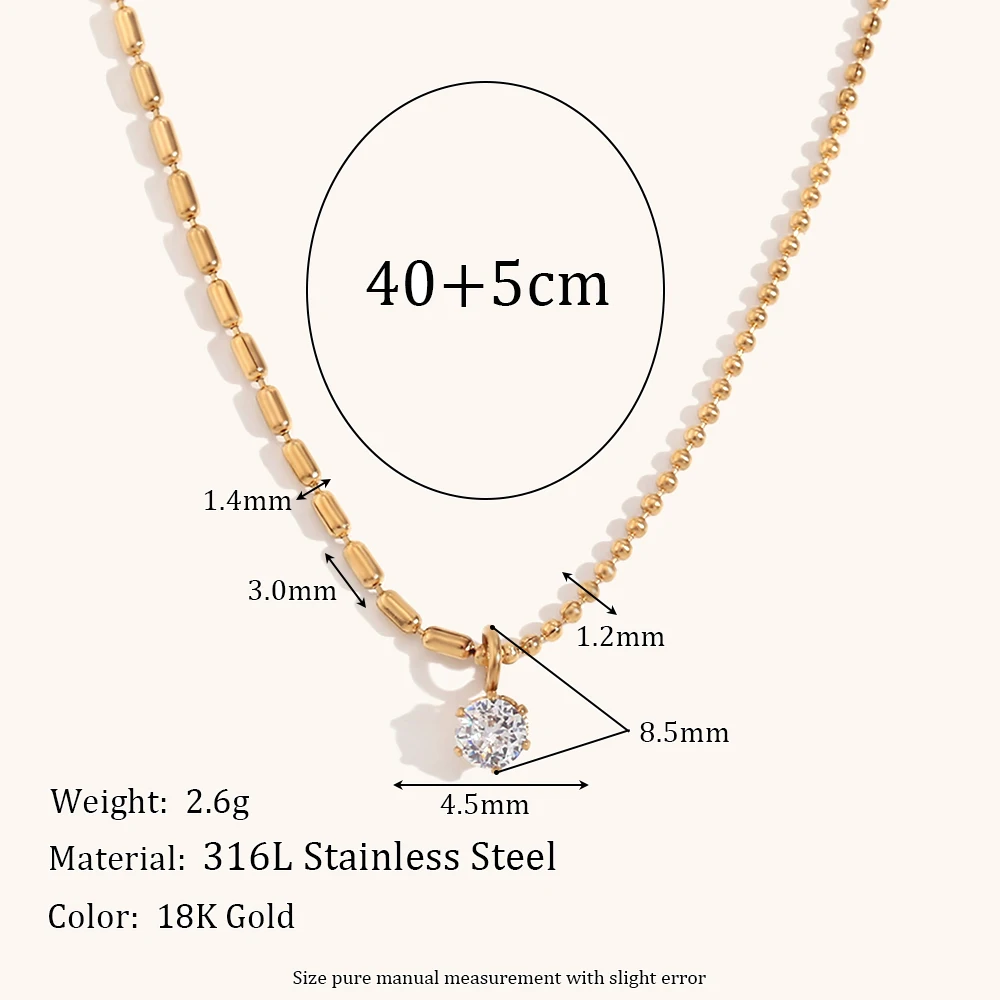 La. Muses Asymmetric Rice Bead Round Bead Chain Cubic Zirconia Pendant Stainless Steel Women's Necklace High-end Jewelry Gift