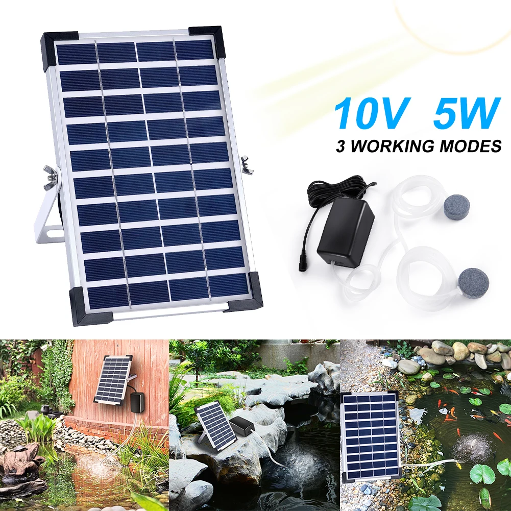 

New Aquarium Air Pump 5W Solar Power Oxygenator With 2400mAh Battery Backup 3 Modes With 2 Aiar Stone Solar Pond Fishing Aerator