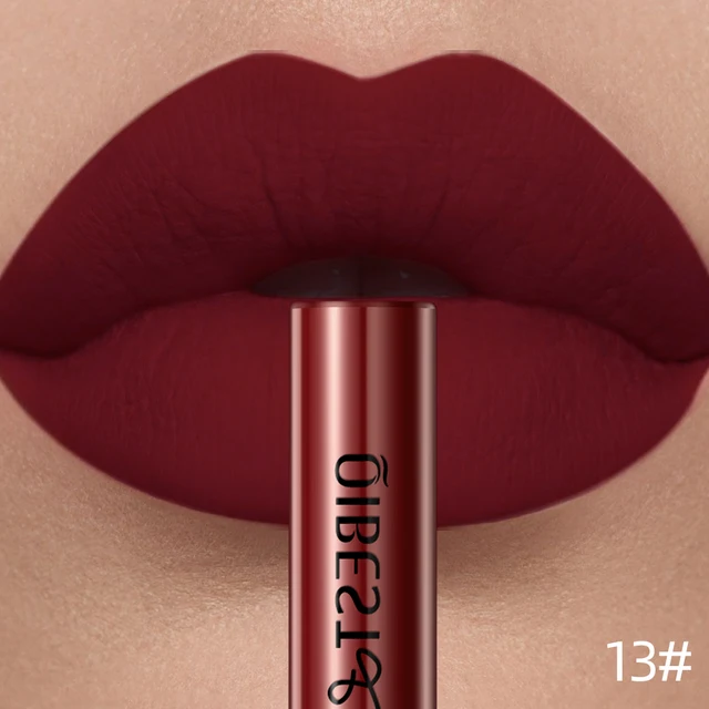 QIBEST Sexy Red Lip Gloss Long Lasting Velvet Matte Liquid Lipstick Waterproof Lip Makeup Nonstick Cup Purple Lip Tint Black