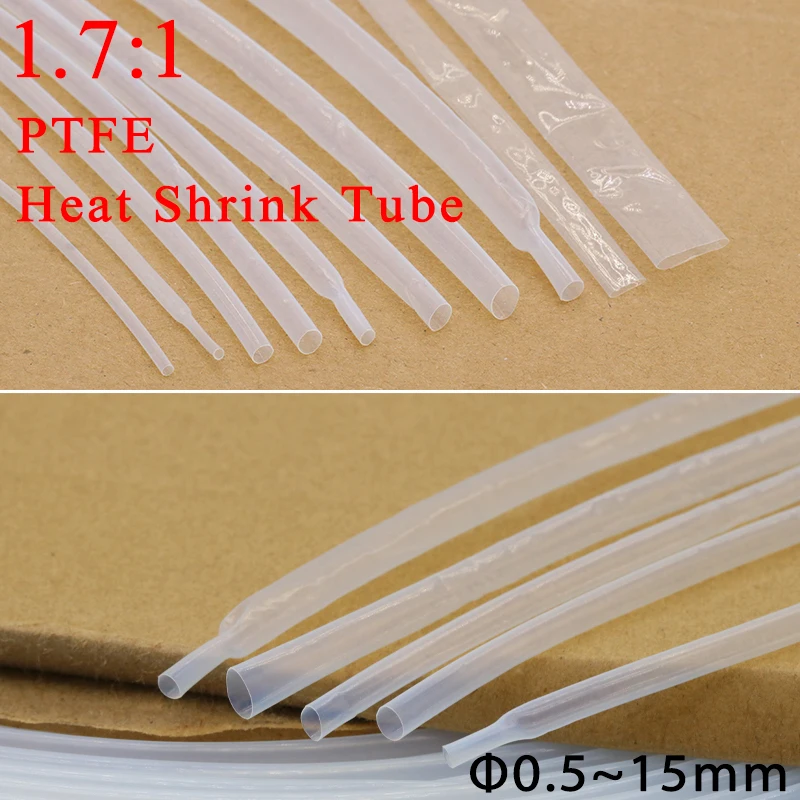 Diameter 0.5mm ~ 15mm PTFE Heat Shrink Tube  1.7:1 Shrinkage Ratio 260Deg.C High Temperature Pipe 600V RoHS Translucent