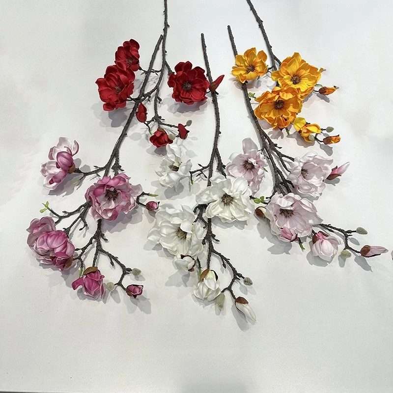 Künstliche 7-köpfe Magnolien Floral Real Touch PU Gefälschte Blumen Hochzeit Dekor Rosa Magnolia Simulation Blume Halle Dekoration