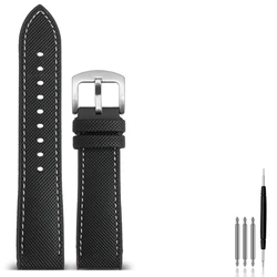 Versatile Unisex Hybrid FKM Fluoro Rubber Watch Strap - Waterproof and Soft - 23mm (Black white - silver)
