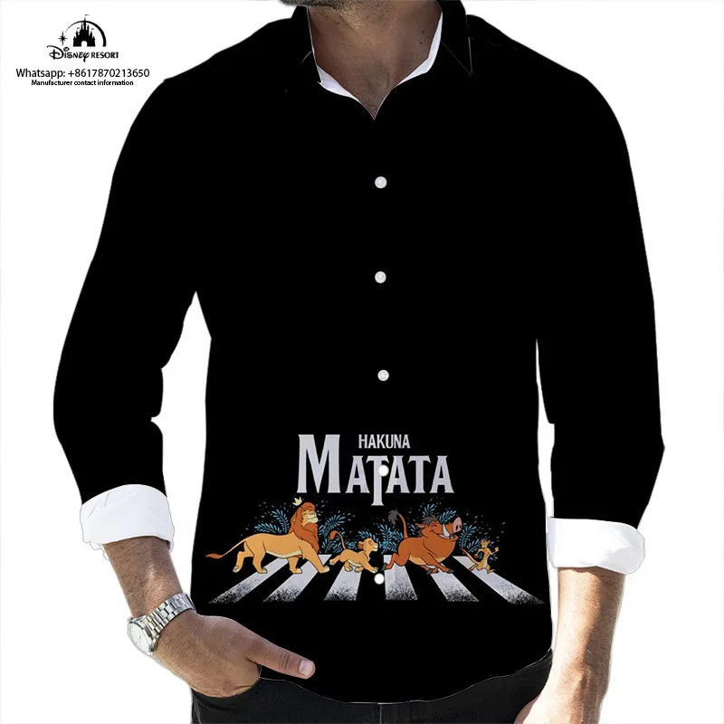 

Harajuku New 2023 Spring Best Selling Lion King Anime Disney Brand Casual 3D Printed Long Sleeve Lapel Shirt Slim Men's Tops Y2K