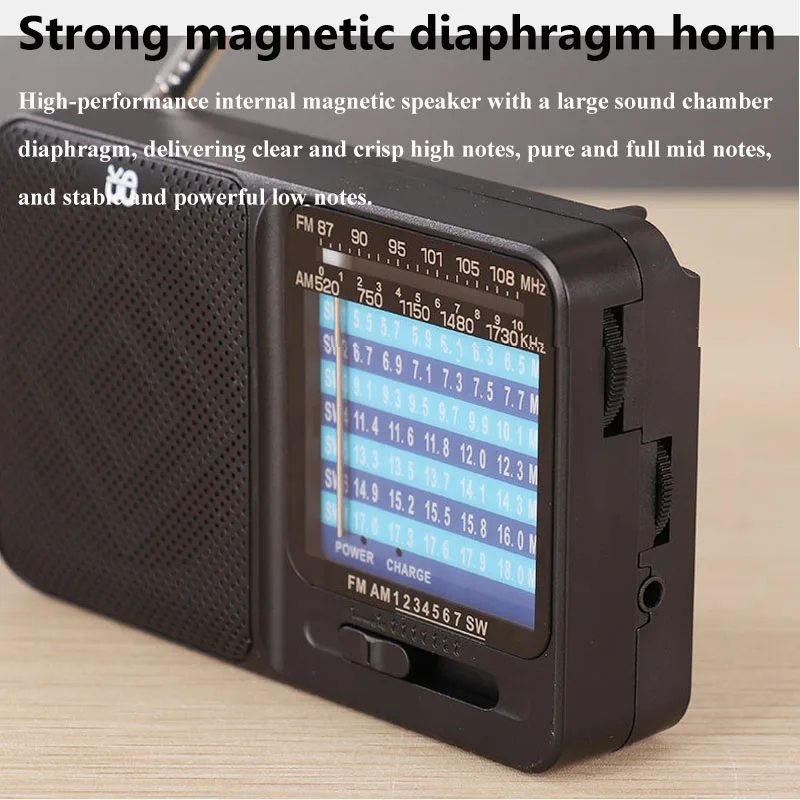 Mini DSP Full Band Radio Portable Pointer FM AM SW Radios Receiver Built-in Magnetic Speaker Rechargeable Support 3.5mm Headset