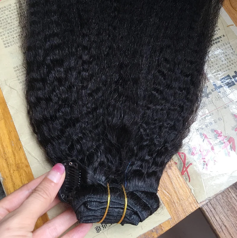 Kinky Straight Clip In Hair Extensions 7Pcs/Set 1B# Natural Black Hair Extensions Real Human Hairpiece For Women 24inches