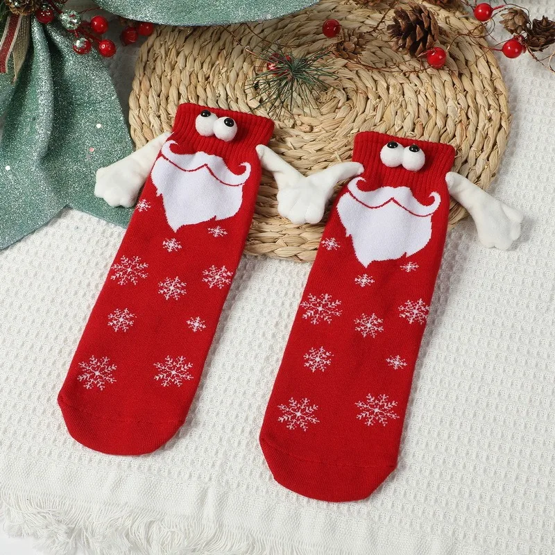 Ziemassvētku magnētiskās piesūcekņas rokā melnas baltas unisex garās zeķes meitenēm ar rokām, Haruku jaukas pāra kokvilnas zeķes_voghion.com