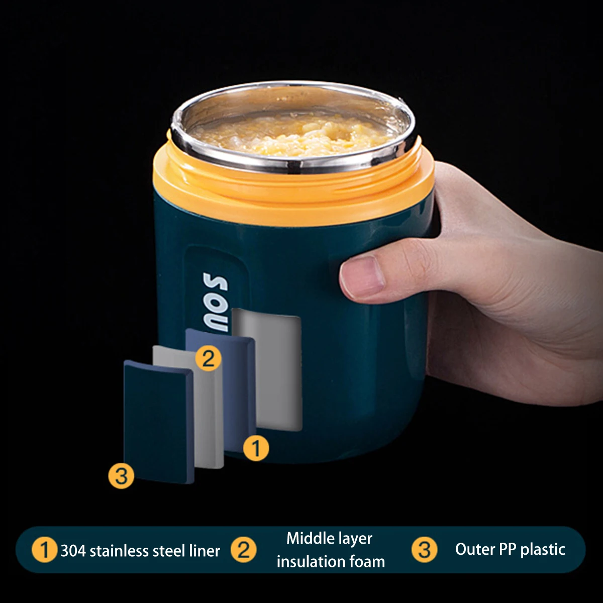 Portable Soup Cup Thermos Hot Food Flask Lunch Box Storage Stainless  Steel~480ML