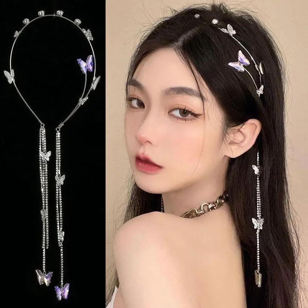 모조 다이아몬드 헤어 액세서리, 크리스탈 진주 머리띠, 나비 머리띠, 여자 티아라 머리띠, U4L2