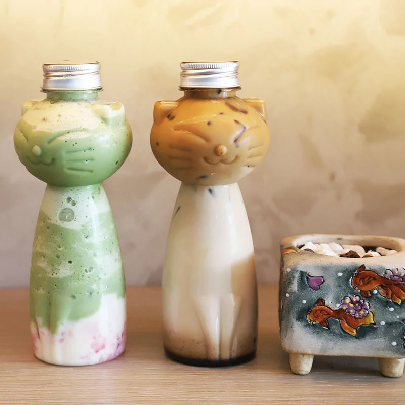 

Homemade Juice Bottles Cat Design Beverage Bottle Juice Bottles Transparent Juicing Beverage Milk Tea Bottle