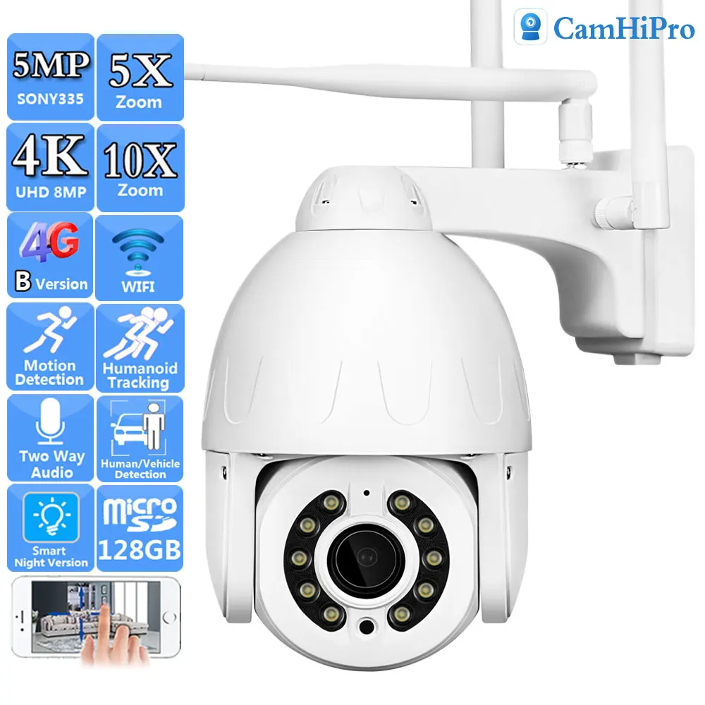 

3G 4G SIM Card 4K 8MP Wireless Security IP Camera Wifi PTZ Dome 5MP 5X 10X Zoom Color Night Version Human Tracking Two Way Audio