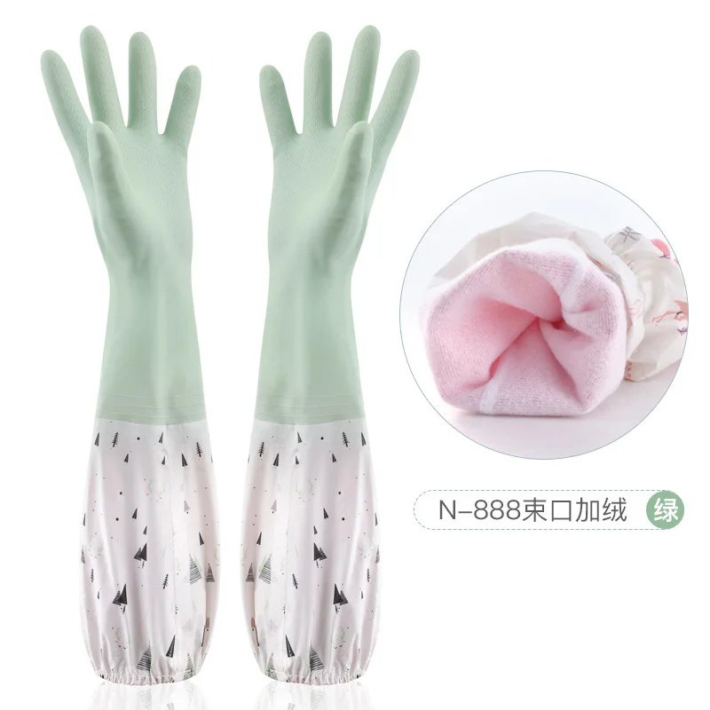 

Thickened plush dishwashing gloves waterproof rubber laundry gloves one plush household gloves