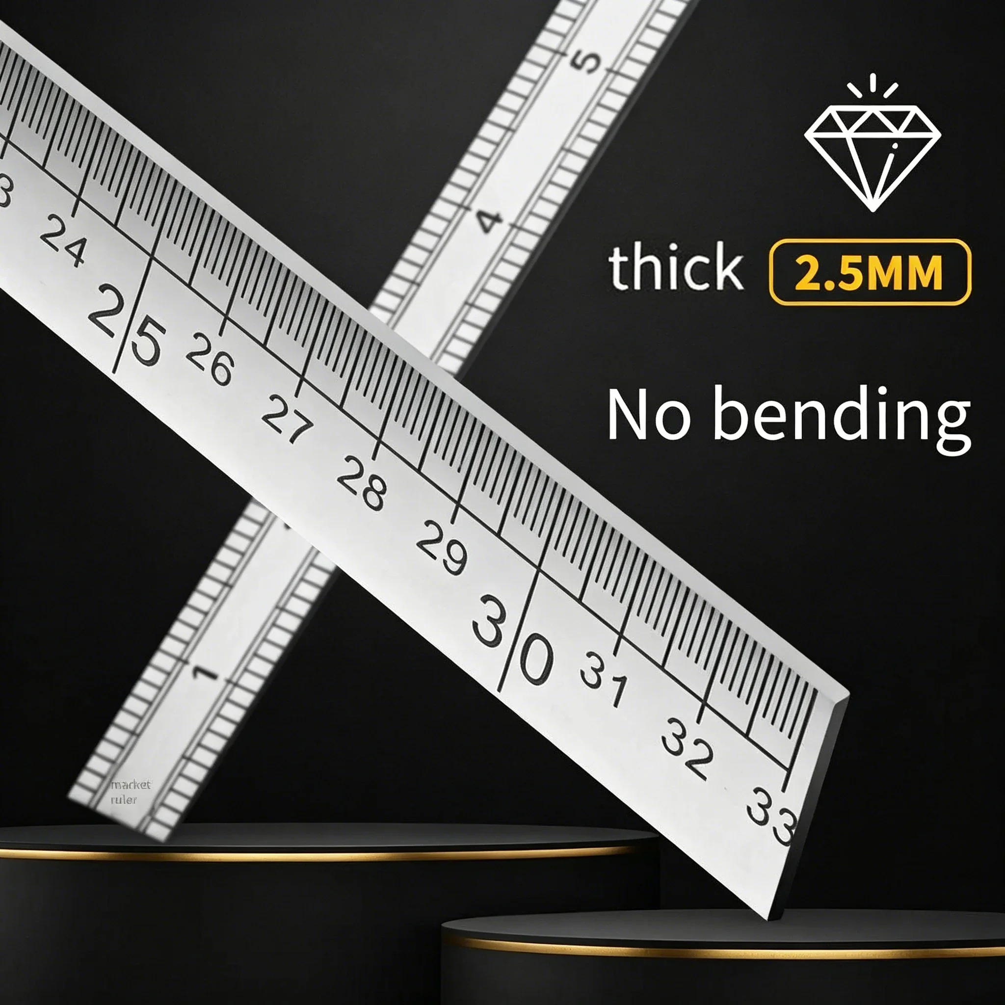 33cm 스테인리스 스틸 자 |   두꺼운 직선형 모서리와 시티 인치 스케일 |   재봉, 도면 및 학생용 측정 도구