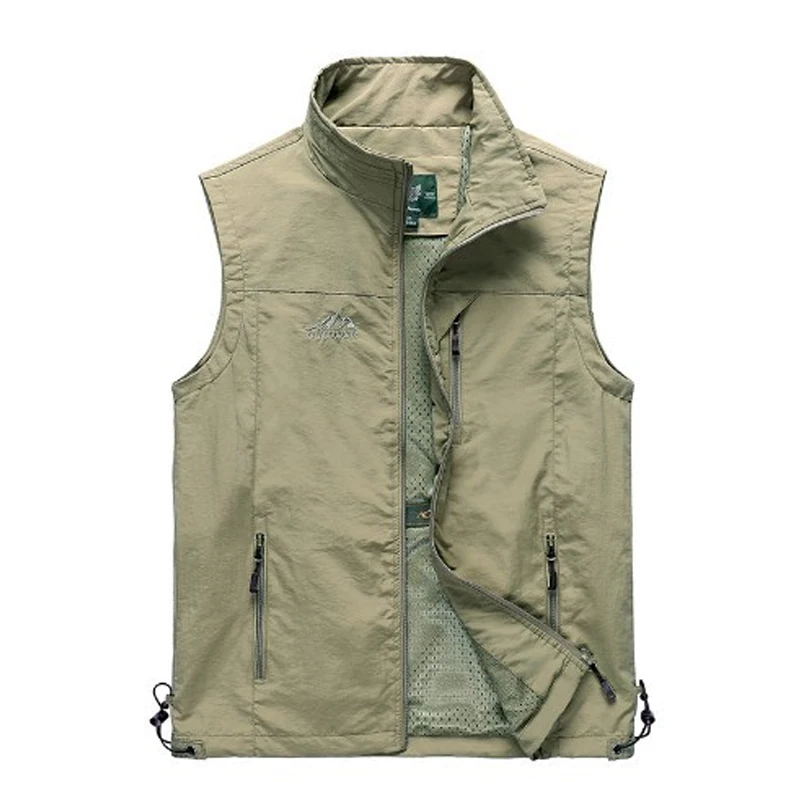 2023 Spring Autumn New Solid Color Fashion Stand Collar Sleeveless Vests Man Quick Drying Zip Fastener Pockets All-match Tops