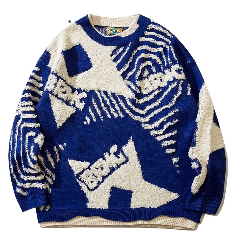 

Harajuku Retro Graffiti Star Jumper Knit Sweater Men's Oversized Winter Korean Pullover Grandpa Ugly Sweater Women's Y2K Grunge