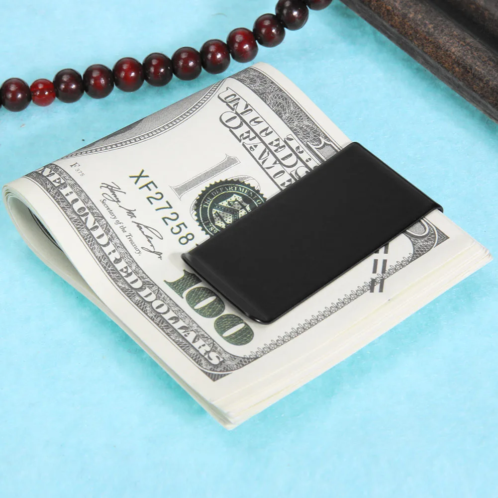 Stainless Steel Metal Wallet Clamp Slim Double-sided Black Credit Card Money Holder Useful Multi-function Durable for Men Women