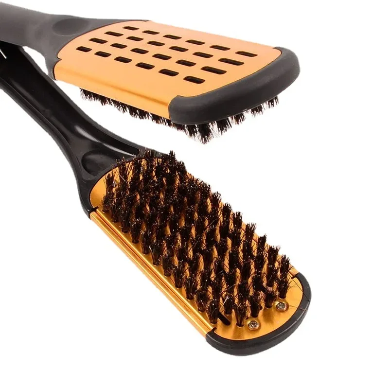 Pro Hairdressing Straightener Nylon Hair Straightening Double Brushes V Shape Comb Clamp Not Hurt Styling Tools DIY Home 4