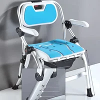 Foldable Shower Stool, Non-Slip Bath Seat, Indoor Mobile Toilet with Backrest, Portable Aid for Elderly, Resting Chair 2